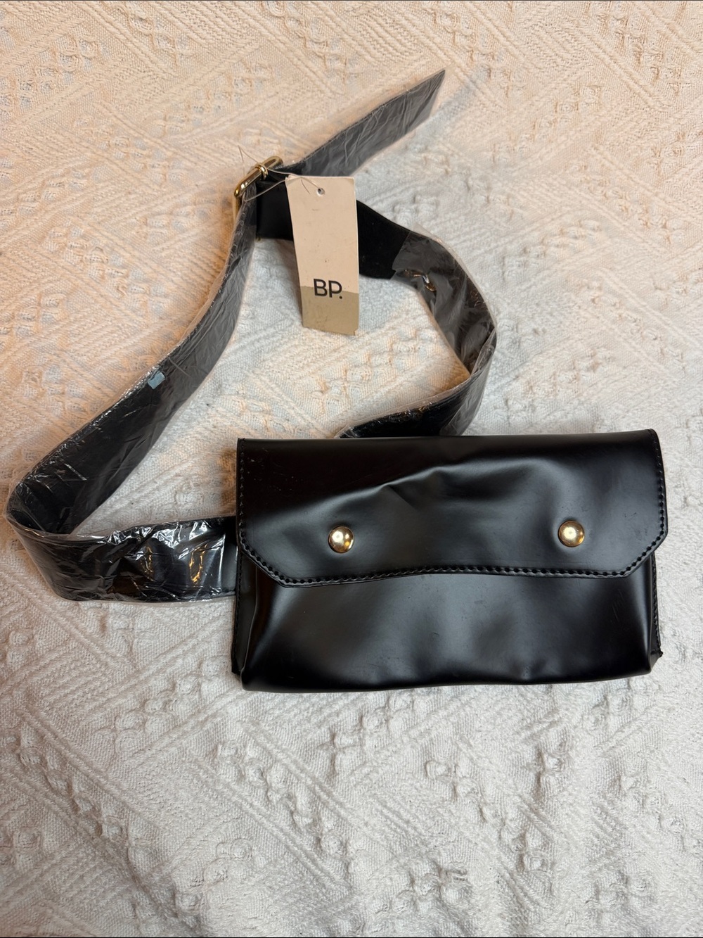 bp Black Faux Leather Waist Pouch with Gold Studs